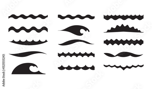 Black wave silhouette shapes collection of decorative water elements and design accents