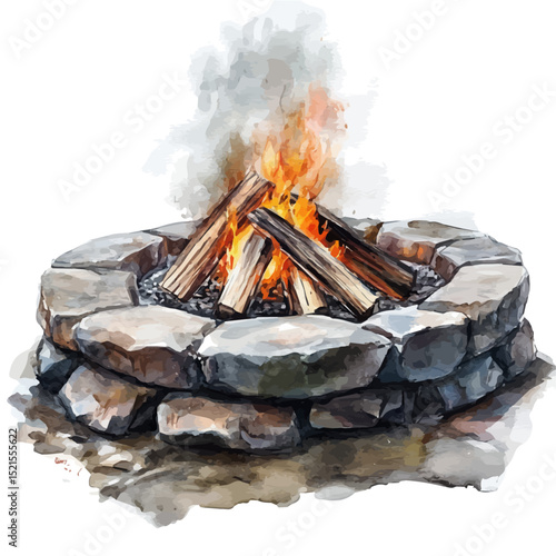 Fire Pit, watercolor vector, high quality, isolated on a white background.
