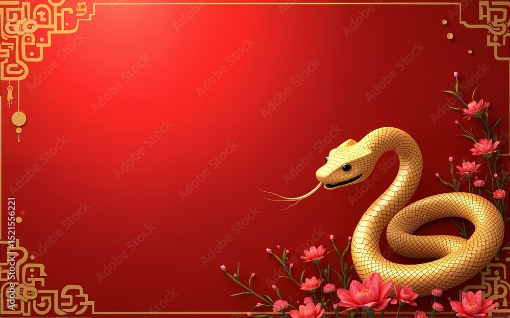 Golden snake on red background, Chinese New Year, year of the snake. High quality Golden snake on red background, Chinese New Year, year of the snake. High quality