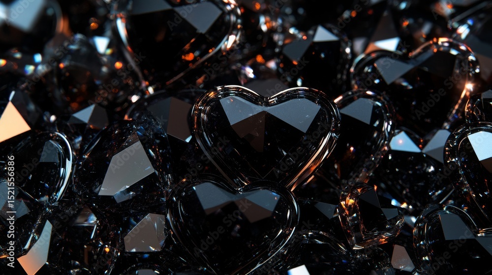 Fototapeta premium St Valentines background with crystal black hearts