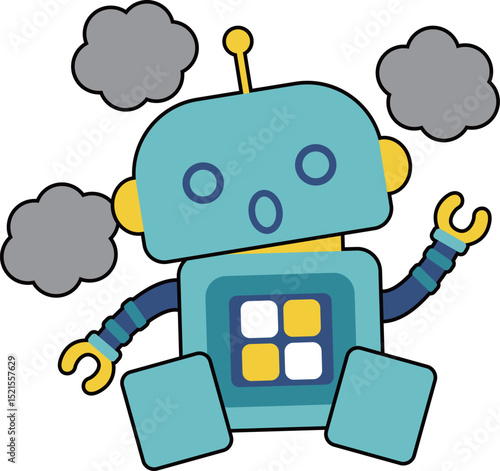 かわいいロボットのキャラクター　故障する