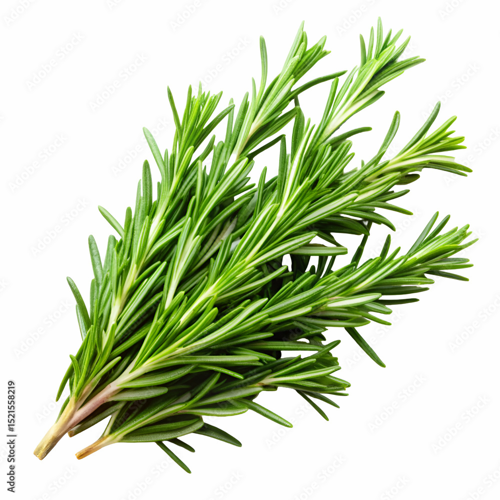 Fototapeta premium Fresh green rosemary herb sprigs isolated on a white background for culinary and medicinal uses