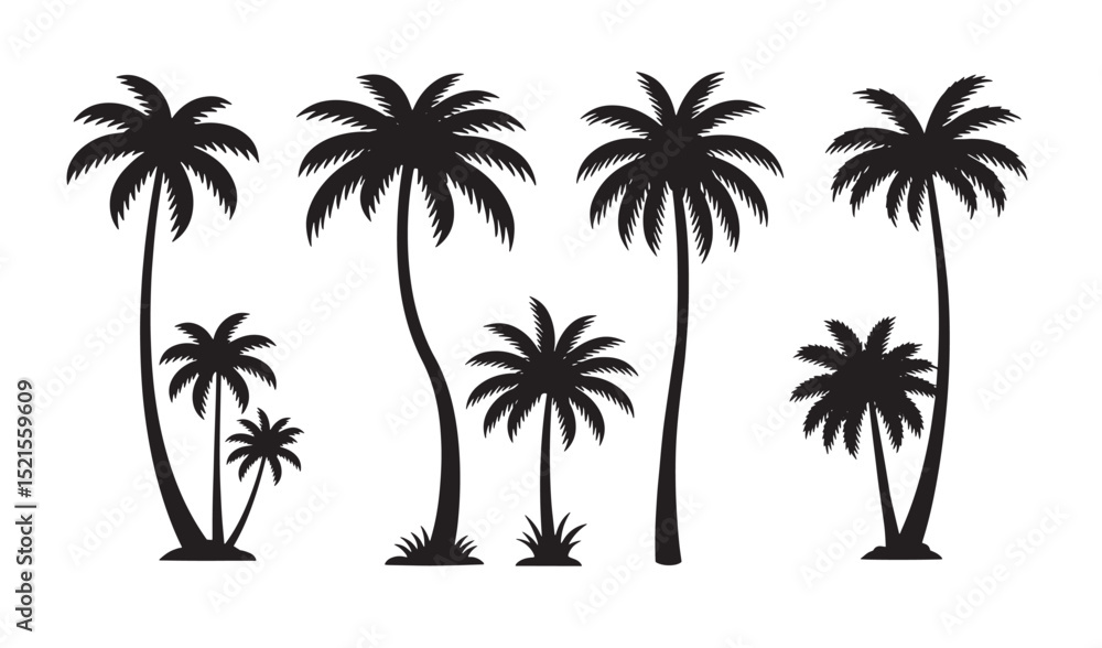 Fototapeta premium Vector illustration of stylized palm trees in silhouette suitable for various design projects