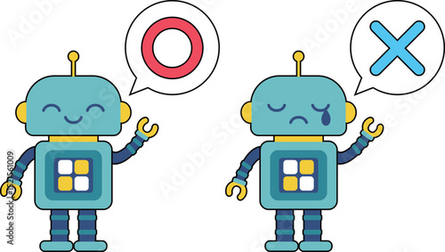 かわいいロボットのキャラクター　マルとバツ