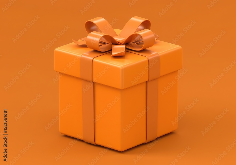 Orange gift box with ribbon on matching background Orange gift box with ribbon on matching background