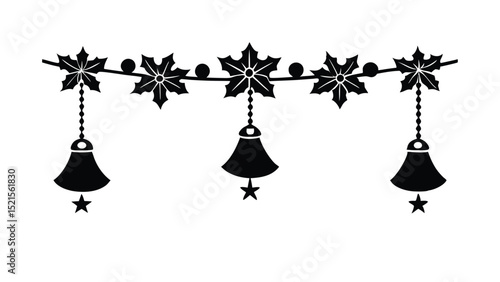 Christmas garland with bells and stars silhouette design