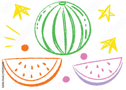 Seamless summer fruit pattern with watermelon, orange, and apple 