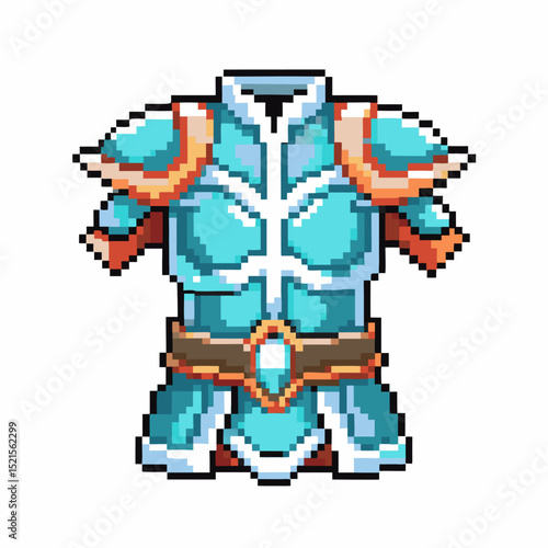 pixel art fantasy armor blue and orange chestplate medieval knight role playing game sprite design
