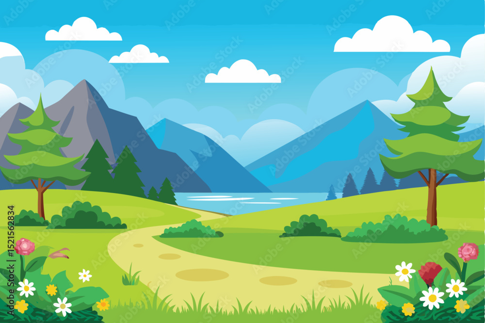 Fototapeta premium Serene Mountain Lake Landscape A Picturesque Springtime Vista