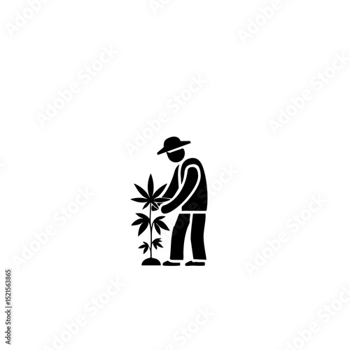 Organic Cannabis Cultivation Icon - Farmer and Plant Silhouette