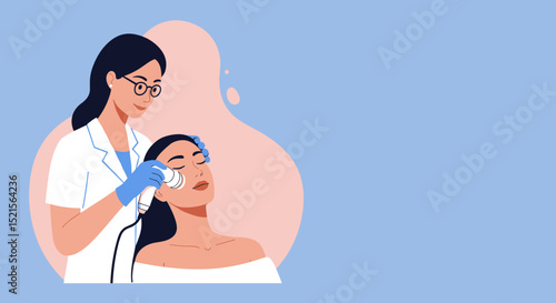 Aesthetician performing facial treatment on client in spa setting, A cosmetologist performs a hardware facial care procedure for a client in a beauty salon, suitable for cosmetic brands, cosmetologis 