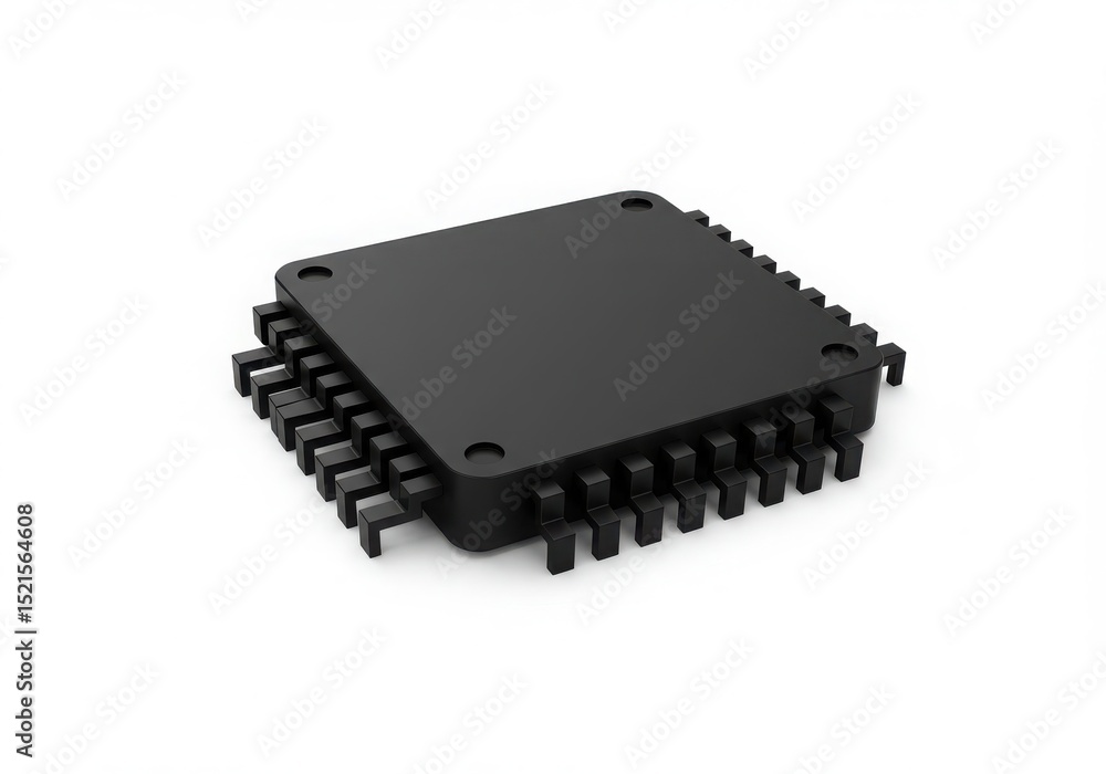 Close up of a black integrated circuit component Close up of a black integrated circuit component