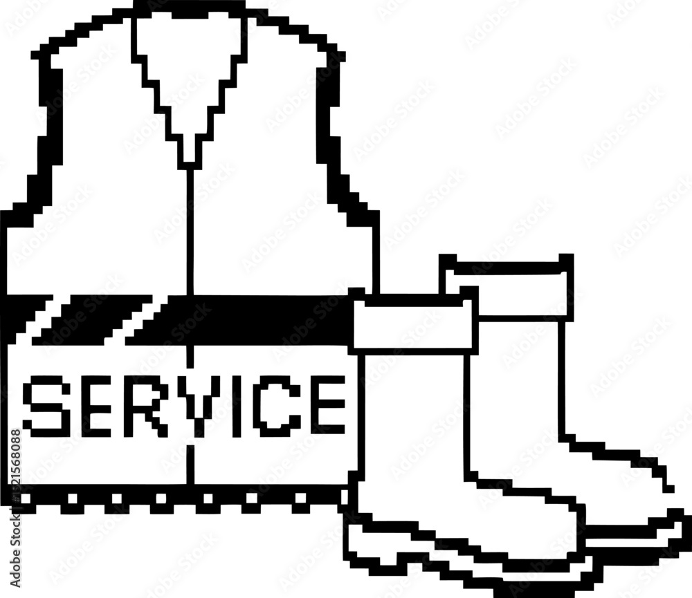 Service uniform high visibility vest and sturdy boots in minimalist design Service uniform high visibility vest and sturdy boots in minimalist design