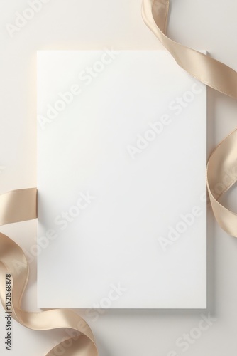 Blank-card-with-gold-ribbon-mockup-wedding-invitation-template-flat-lay
