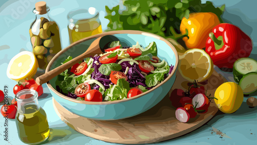 Delicious Summer Salad Stock Illustration – Fresh Seasonal Ingredients in Vibrant Healthy Design