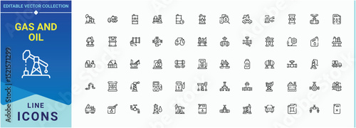 Gas and oil icon set. Petroleum icon set. Minimal thin line web icons set. Pack of fuel, power, gas, pump, petroleum, refinery and more. Editable vector. Pixel perfect.