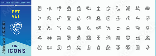Pet Vet icon pack. Line icons with editable stroke. Editable stroke. Vector illustration. Vet modern icon set. Related to animal, animal clinic, pharmacy, pet, veterinary, vet, animal care and more.