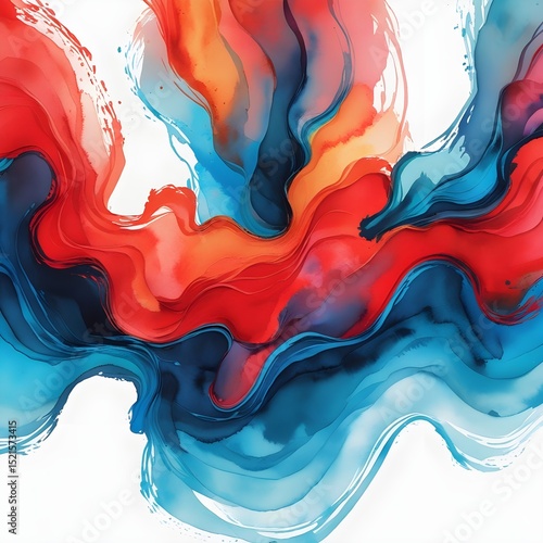 Red and Blue Flowing Abstract Ink