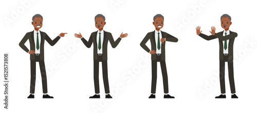 Senior businessman wear brown suit character set. Men with negative emotions. Vector illustration cartoon design.
