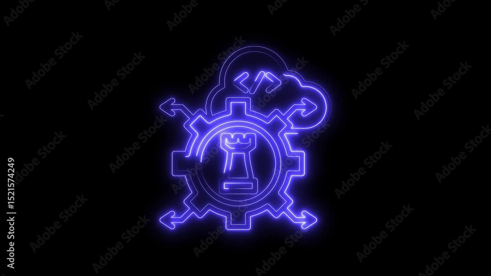 Neon cloud computing chess strategy with gear arrows and coding symbols animated graphics Neon cloud computing chess strategy with gear arrows and coding symbols animated graphics