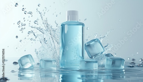 Energizing Men'S Body Wash Ads Featuring Splashing Water, Ice Cubes, And Glittering Effects In A Captivating Display.