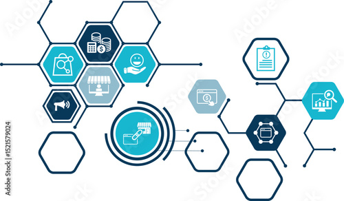 Affiliate marketing web banner icon set symbol concept consists of trading, tracking, customer, link, sales, website, merchant icon live stroke. Vector illustration