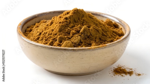 Bowl of Ras el Hanout Spice Powder Isolated on White