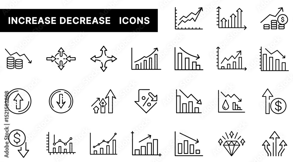 Increase and Decrease Trend Icons Set Representing Growth, Decline, and Financial Performance Increase and Decrease Trend Icons Set Representing Growth, Decline, and Financial Performance