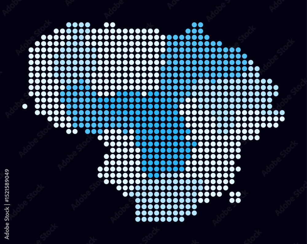 Fototapeta premium Lithuania dotted map. Digital style map of the country on dark background. Lithuania shape with circle dots. Colored dots style. Large size circles. Amazing vector illustration.