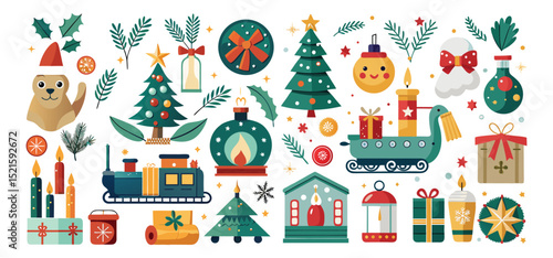 Delightful vector illustration featuring festive christmas ornaments trees gifts and seasonal holiday decorations