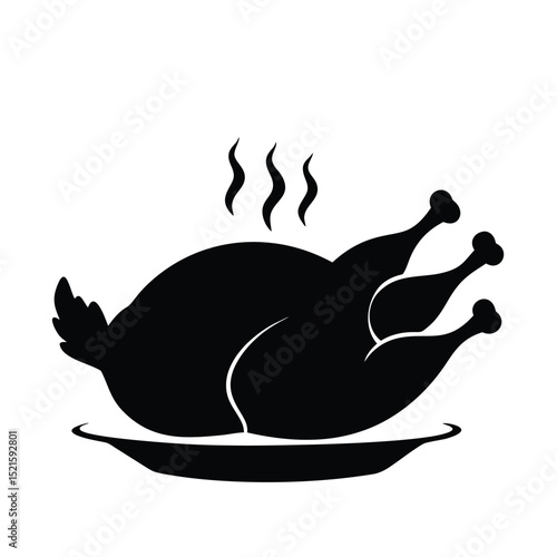 Cooked Bird Icon, Grilled Chicken Silhouette Vector