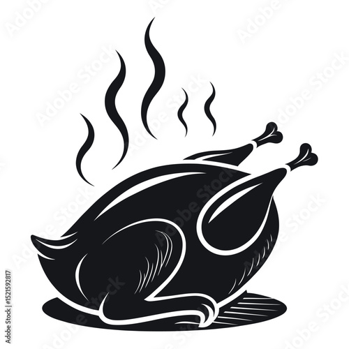 Cooked Bird Icon, Grilled Chicken Silhouette Vector