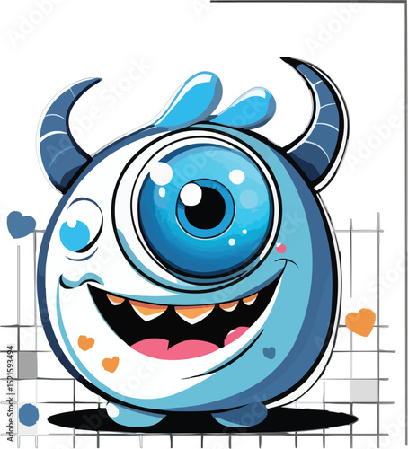 blue cartoon character with big smile