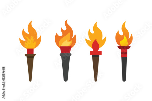 A set of colorful handheld flaming torch vector illustration