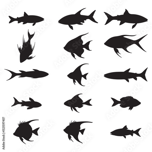 set of fish silhouettes.