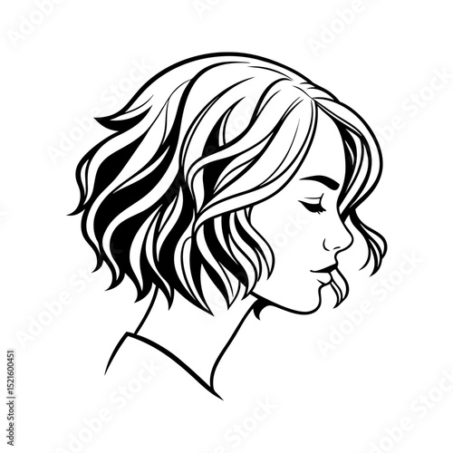 Woman with short wavy hair silhouette isolated on transparent background