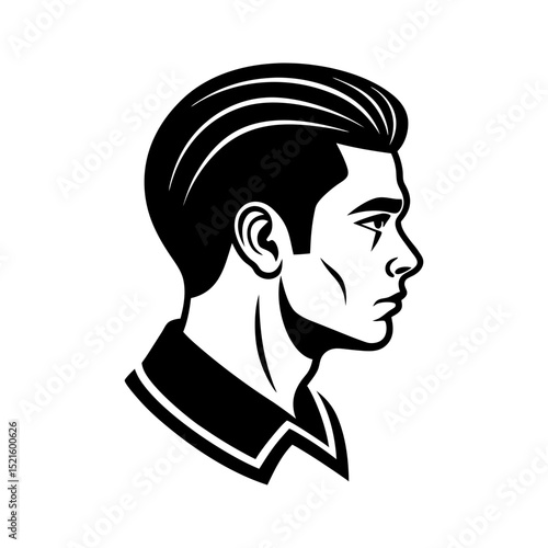 Man profile silhouette with slicked back hair isolated on transparent background