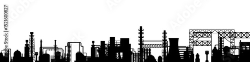 Industrial factory skyline in black color silhouette style
