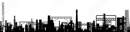 Industrial factory skyline in black color silhouette style