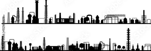 Industrial factory skyline in black color silhouette style