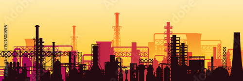 Industrial factory skyline in colorful parallax style