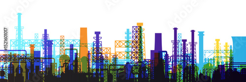 Industrial factory skyline in colorful overprint style