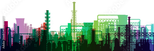 Industrial factory skyline in colorful overprint style