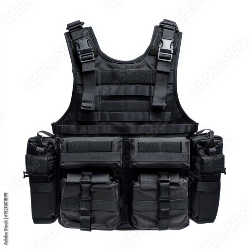 Black tactical vest isolated on white background