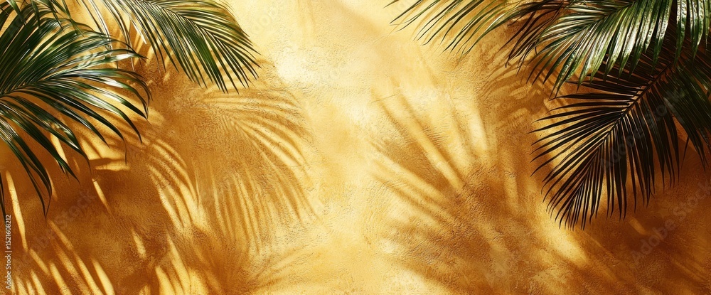Naklejka premium Golden Palm Leaf Shadows on a Warm Background