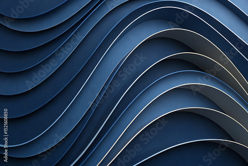 Abstract Blue Wave Layers with Smooth 3D Curved Design