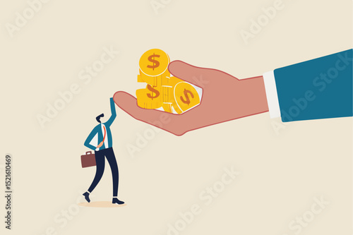 High risk high return metaphor concept, businessman investor holding big hand tight with money coins.