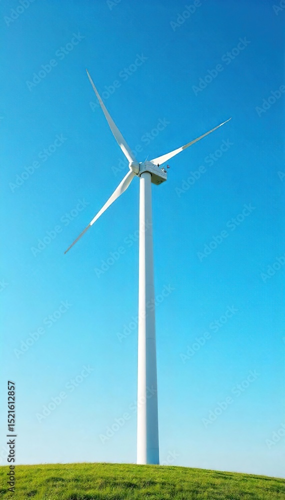 Sleek, modern wind turbine generating clean energy against a vibrant blue sky Efficient design, sustainable technology, renewable resource , nacelle, engineering Sleek, modern wind turbine generating clean energy against a vibrant blue sky Efficient design, sustainable technology, renewable resource , nacelle, engineering