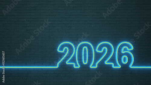 Fototapeta Naklejka Na Ścianę i Meble -  New Year 2026 Creative Design Concept with neon Light - 3D Rendered Image	
