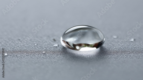 macro shot of single water droplet resting on textured metallic surface intricate details and reflections within